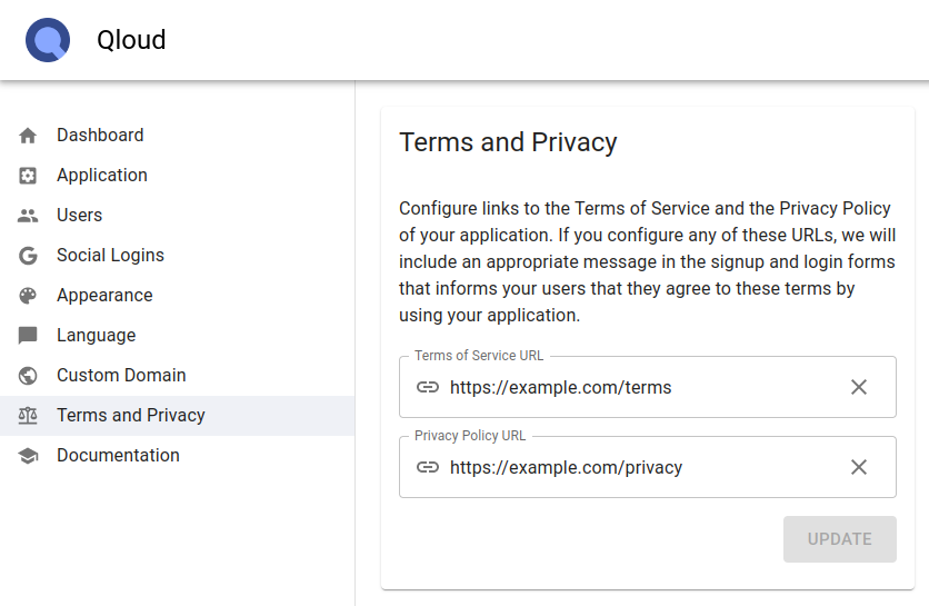 Terms and Privacy Configuration