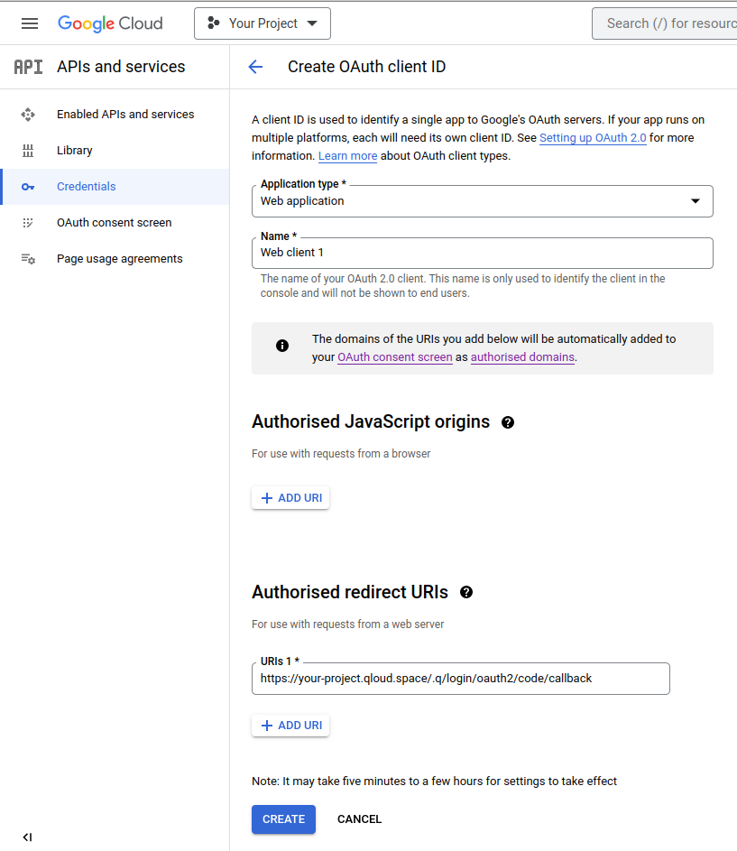 GCP OAuth client ID Creation